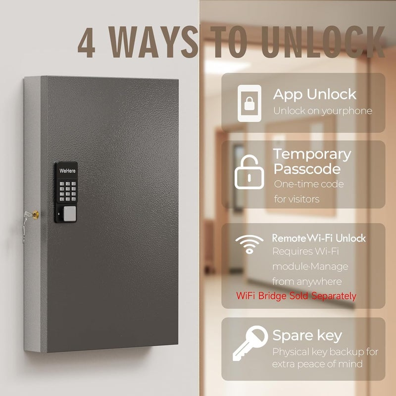 WeHere 96 Key Lock Box Wall Mount(Plus), Smart Security Storage Lockbox, Key Cabinet use APP Bluetooth/Fixed/Dynamic Password/OTP Share Unlock, Key Management for Valets/Realtors/Office - Image 4